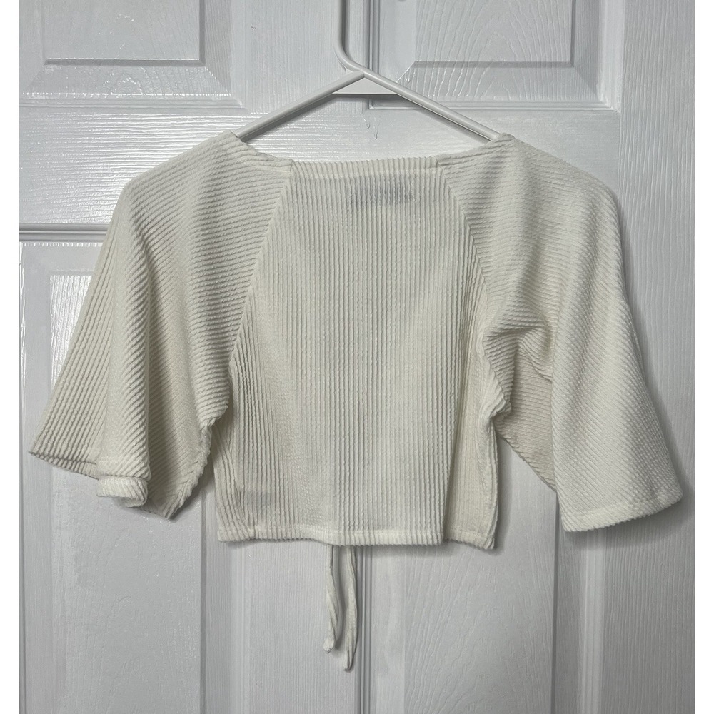 Urban Outfitters Ribbed Cutout Crop Top XS Ivory Beachy Coquette Y2K Romantic - Picture 3 of 8